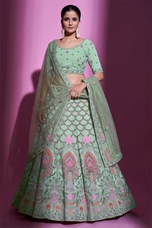 Picture of Glamorous Pista Green Colored Designer Lehenga Choli
