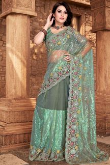Picture of Mesmerizing Pista Green Colored Designer Silk Saree