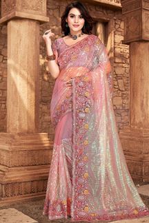 Picture of Dashing Dusty Pink Colored Designer Silk Saree