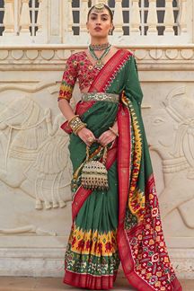 Picture of Creative Green and Red Colored Designer Saree