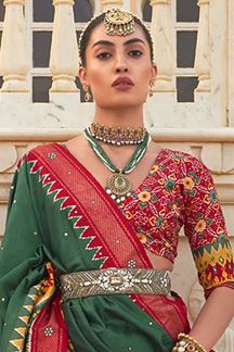 Picture of Creative Green and Red Colored Designer Saree