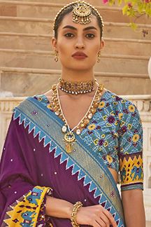 Picture of Bollywood Purple and Sky Blue Colored Designer Saree