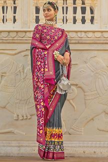 Picture of Royal Grey and Pink Colored Designer Saree