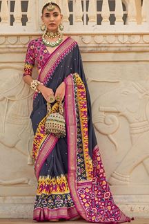 Picture of Mesmerizing Blue and Pink Colored Designer Saree