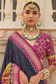 Picture of Mesmerizing Blue and Pink Colored Designer Saree