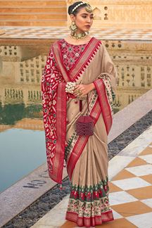 Picture of Striking Beige and Red Colored Designer Saree