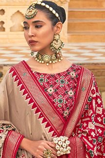 Picture of Striking Beige and Red Colored Designer Saree