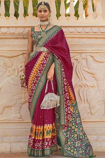 Picture of Vibrant Pink and Green Colored Designer Saree
