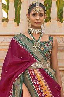 Picture of Vibrant Pink and Green Colored Designer Saree
