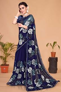 Picture of Irresistible Navy Blue Colored Designer Saree