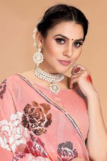Picture of Lovely Peach Colored Designer Saree