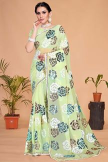 Picture of Aesthetic Pista Green Colored Designer Saree