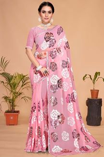 Picture of Attractive Pink Colored Designer Saree