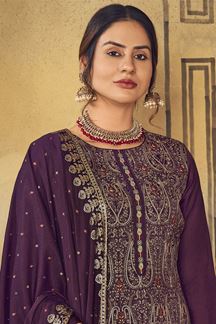 Picture of Outstanding Purple Colored Designer Suit (Unstitched suit)