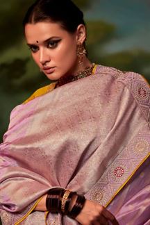 Picture of Royal Pink and Mustard Colored Designer Silk Saree