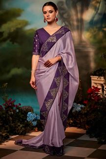Picture of Fascinating Lavender and Wine Colored Designer Silk Saree