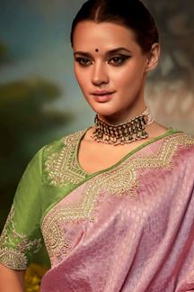 Picture of Charismatic Pista and Light Pink Colored Designer Silk Saree