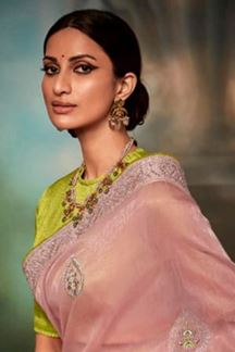 Picture of Captivating Pink and Green Colored Designer Silk Saree