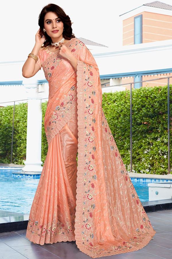 Picture of Fascinating Peach Colored Designer Silk Saree