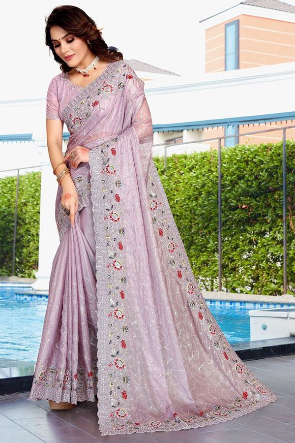 Picture of Creative Lavender Colored Designer Silk Saree