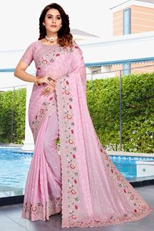 Picture of Dazzling Baby Pink Colored Designer Silk Saree
