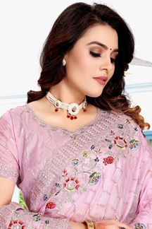 Picture of Dazzling Baby Pink Colored Designer Silk Saree