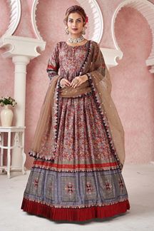 Picture of Exuberant Maroon and Brown Colored Designer Gown