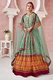 Picture of Marvelous Green and Sky Blue Colored Designer Gown