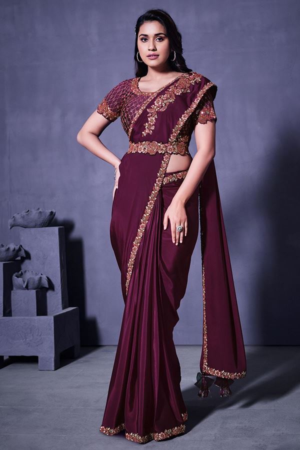 Picture of Dazzling Wine Colored Designer Ready to Wear Saree