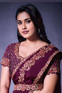 Picture of Dazzling Wine Colored Designer Ready to Wear Saree