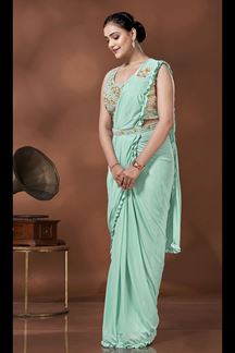 Picture of Ethnic Turquoise Colored Designer Ready to Wear Saree