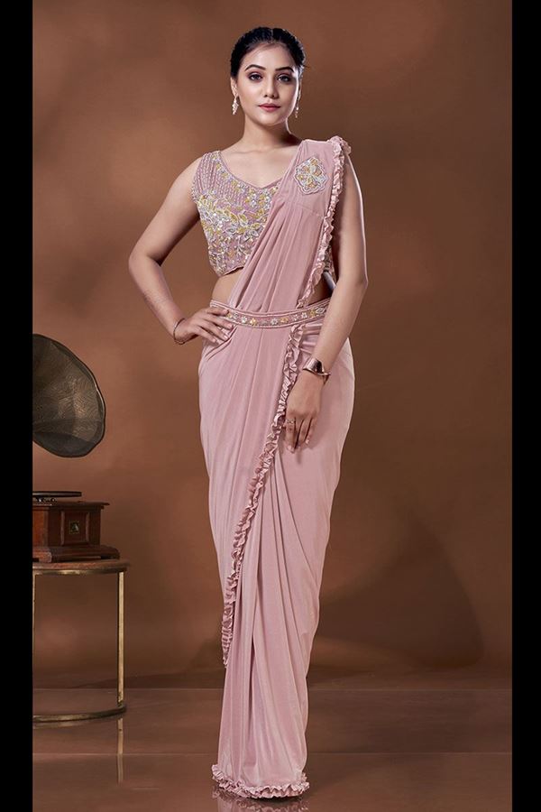 Picture of Striking Pink Colored Designer Ready to Wear Saree