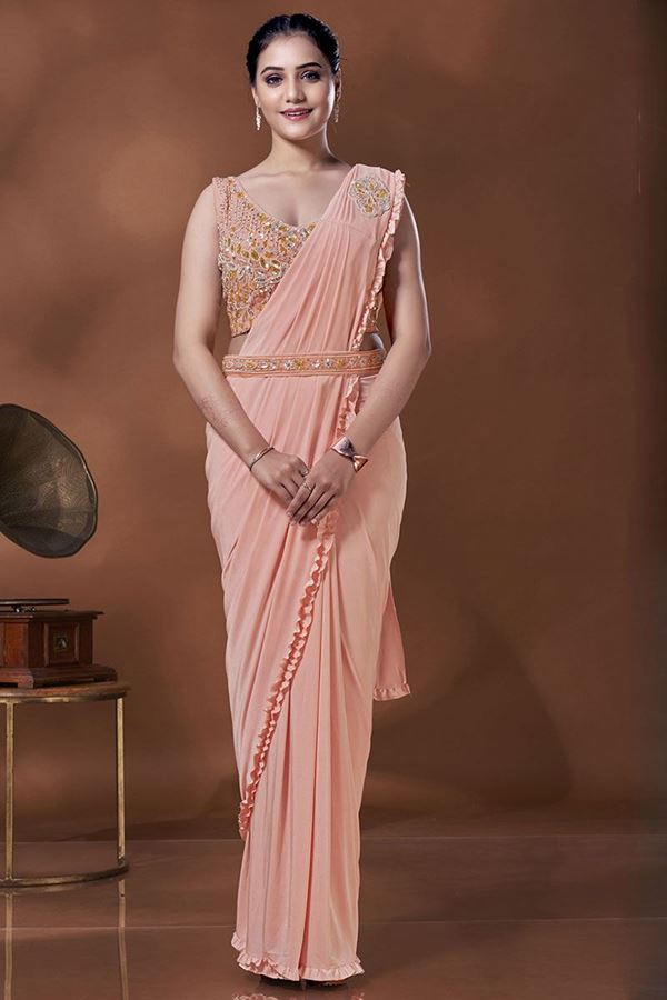 Picture of Mesmerizing Peach Colored Designer Ready to Wear Saree