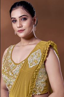 Picture of Dazzling Yellow Colored Designer Ready to Wear Saree