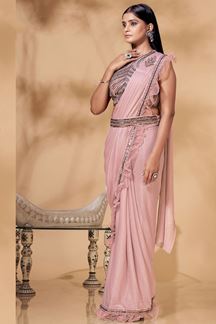 Picture of Splendid Peach Colored Designer Ready to Wear Saree