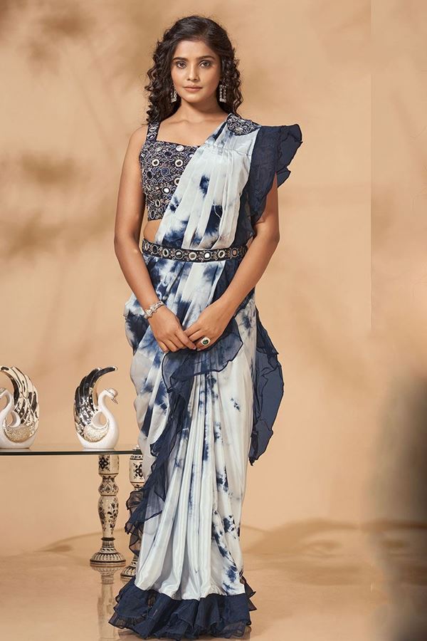 Picture of Captivating Blue Colored Designer Ready to Wear Saree