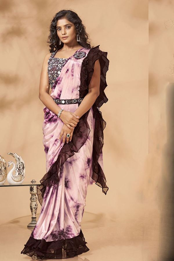 Picture of Flawless Wine Colored Designer Ready to Wear Saree