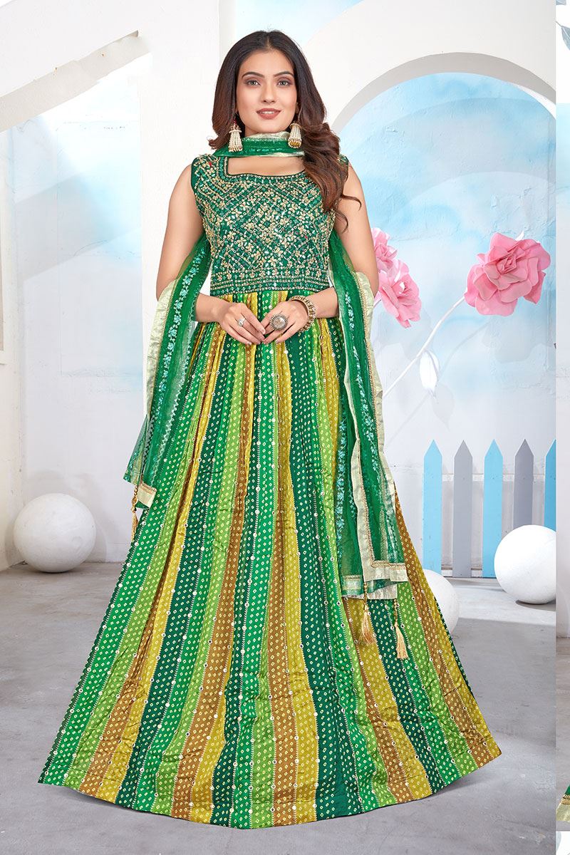 Green Captivating Unique Colored Faux Georgette Embroidered