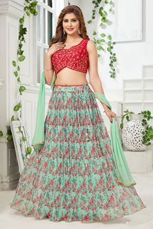 Picture of Glorious Mint Green and Red Colored Designer Lehenga Choli