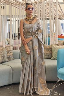 Picture of Vibrant Grey Colored Designer Saree