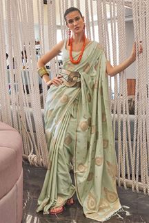 Picture of Stylish Pista Green Colored Designer Saree