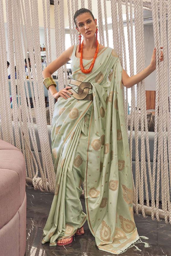 Picture of Stylish Pista Green Colored Designer Saree