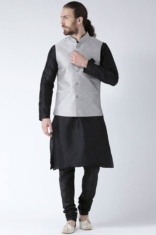 Picture of Stylish Black Colored Designer Kurta and Jacket Set