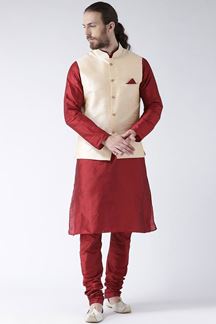 Picture of Fancy Maroon Colored Designer Kurta and Jacket Set