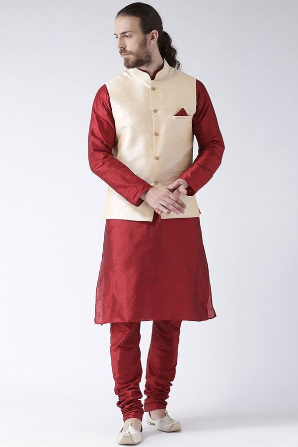 Picture of Fancy Maroon Colored Designer Kurta and Jacket Set