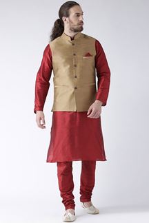 Picture of Elegant Maroon Colored Designer Kurta and Jacket Set