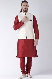 Picture of Attractive Maroon Colored Designer Kurta and Jacket Set