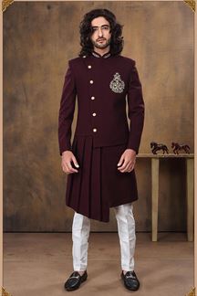 Picture of Vibrant Maroon and Wine Colored Designer Sherwani