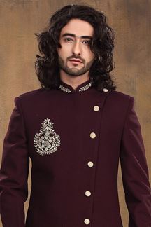 Picture of Vibrant Maroon and Wine Colored Designer Sherwani