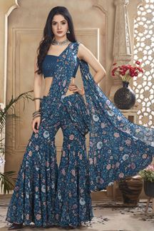 Picture of Glamorous Blue Colored Designer Indowestern Suit